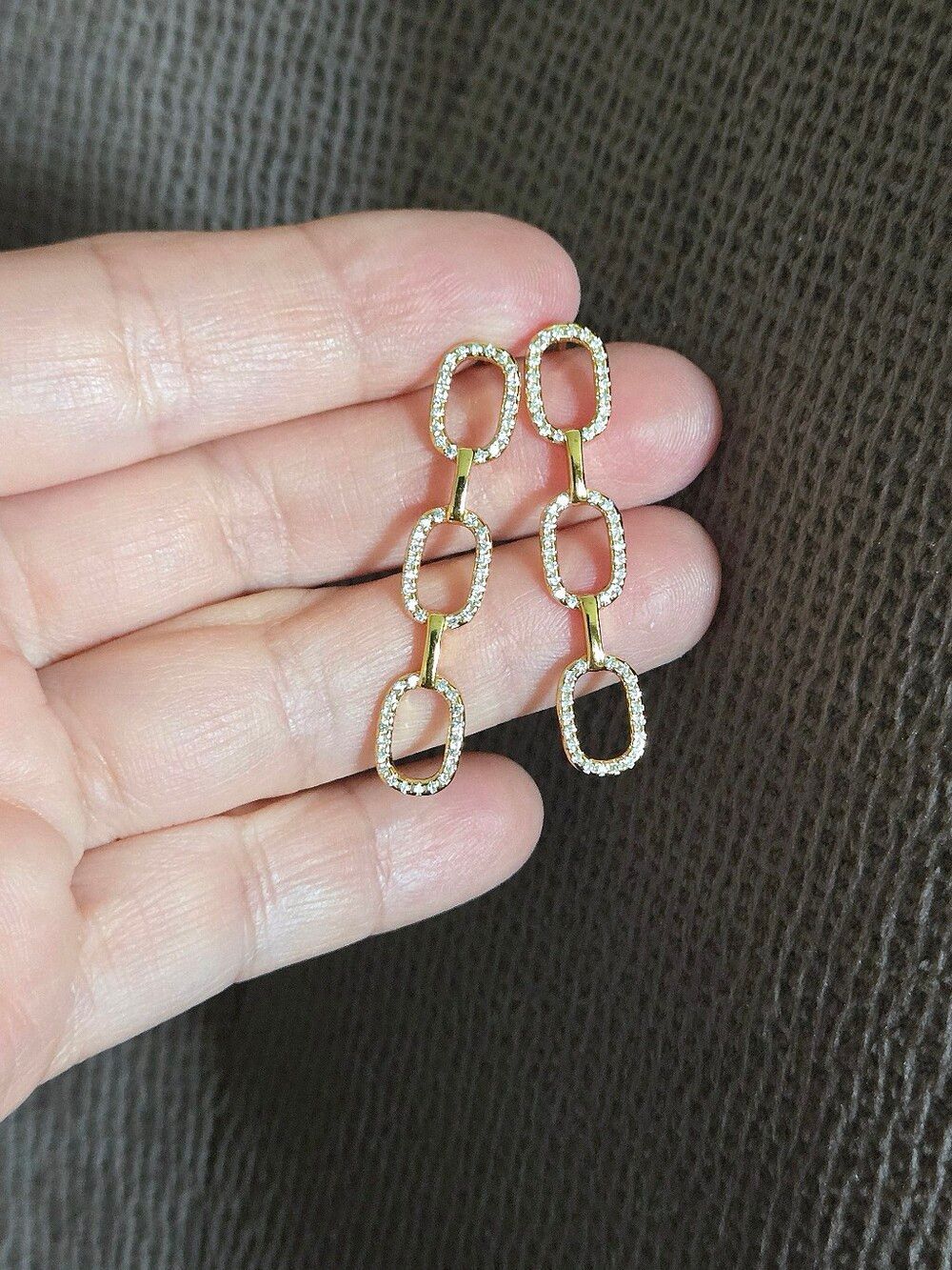Rachel Zoe Stationary Triple3️⃣ Gold💛 Chain⛓️ Link Earrings - Picture 12 of 15